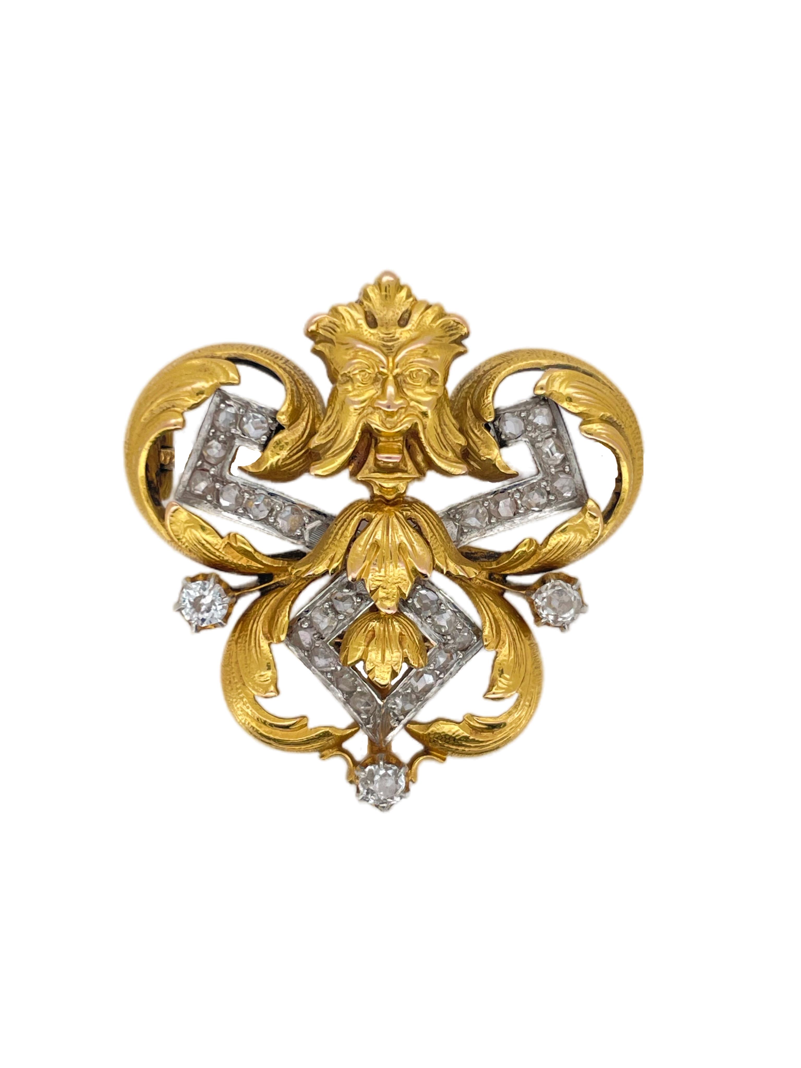 A fine Art Nouveau gold and diamond brooch, France, early 20th century